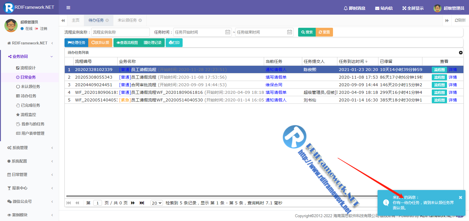 任务提示即时消息